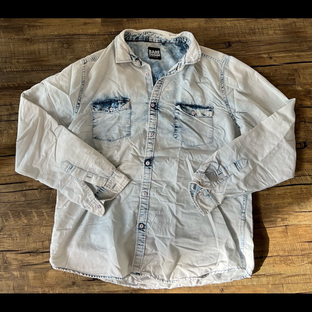 Bare Denim Button Down Shirt blue xxl